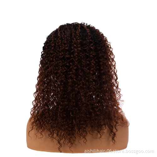 Wholesale Ombre Black To Dark Brown Synthetic Kinky Curly Hair Wigs With Headband For Women
